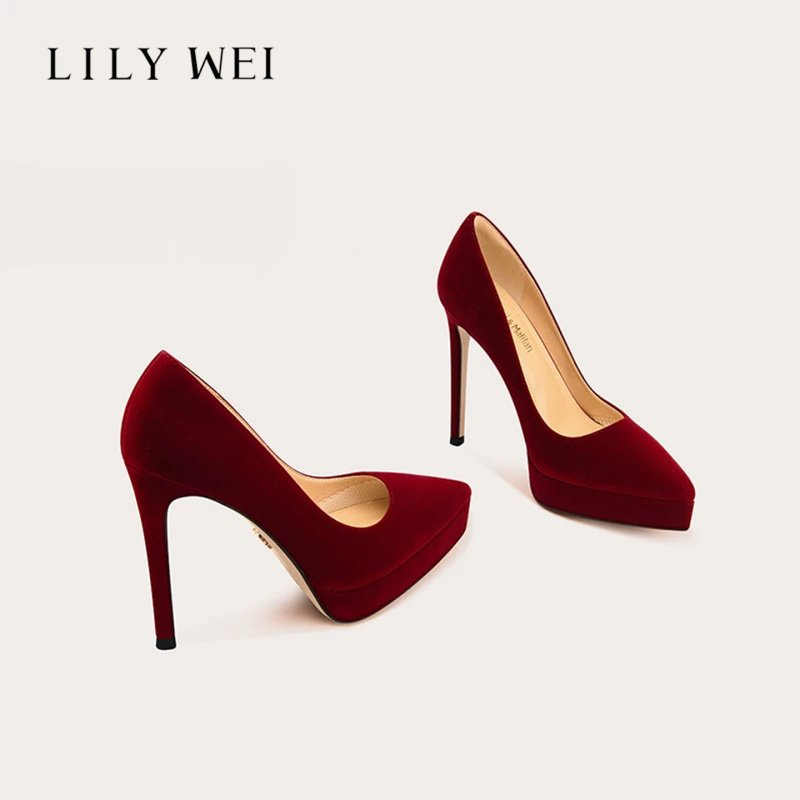Lily Wei【Heart of Red】Red Chinese-Style Wedding Shoes Xiuhe High Heels Waterproof Platform Retro Single Shoes for Women