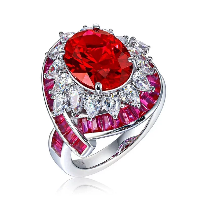 Design ruby wedding ring, platinum jewelry, 8 carat, silver 925 sample