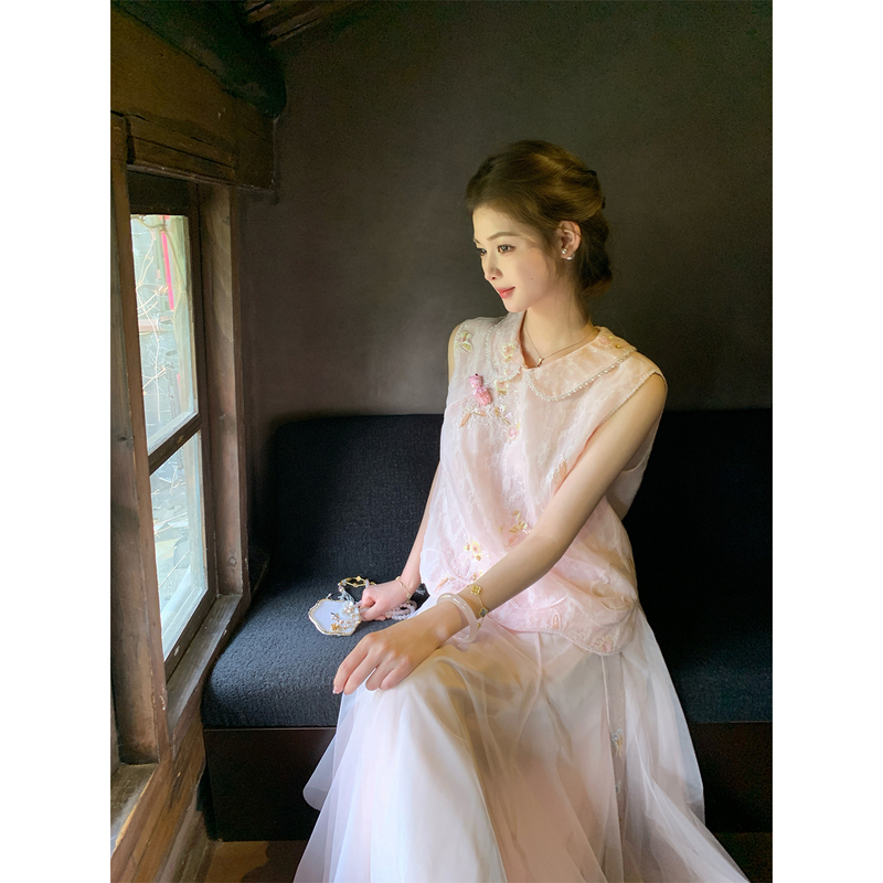 Tinghe【Little Goldfish•Like a Fish in Water】New Chinese-Style Lace Embroidery National Style Vest for Women, Summer Engagement Dress Tinghe【Little Goldfish•Like a Fish in Water】New Chinese-Style Lace Embroidery National Style Vest for Women, Summer Engagement Dress