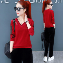 BBQ 2020 spring and autumn new Korean fashion casual sportswear gold velvet suit womens sweater loose two-piece suit