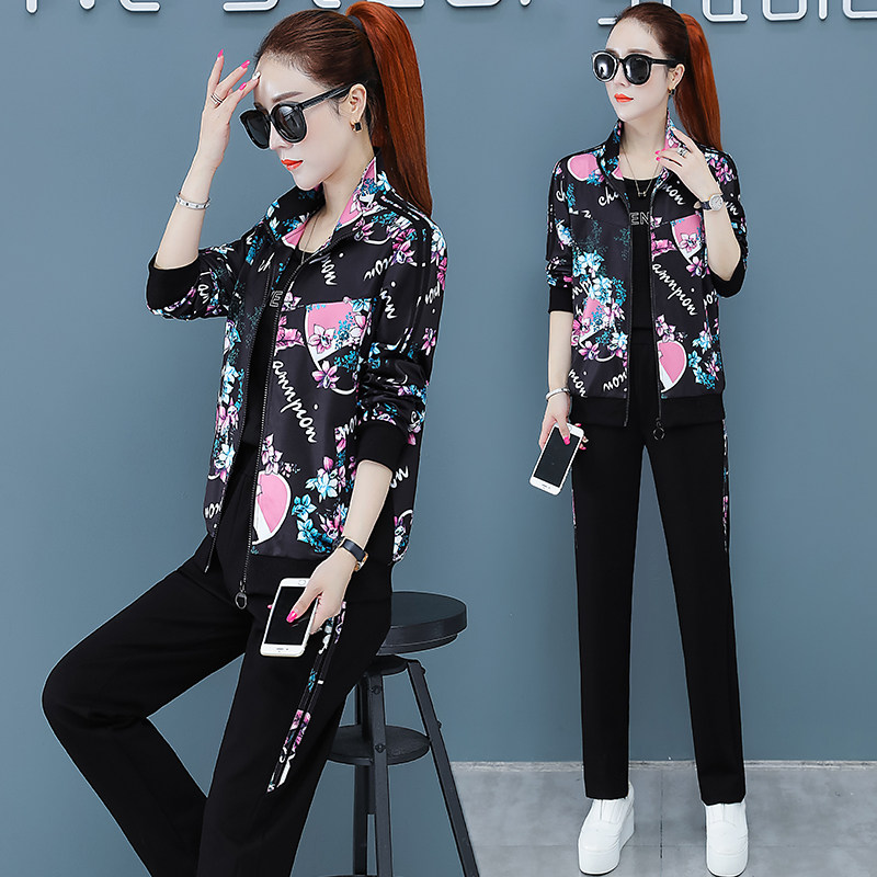 BBQ Printed Sportswear Suit Women's Spring Autumn Season 2022 New Foreign Majors Skinny Sweatshirt Casual Three Style Suits