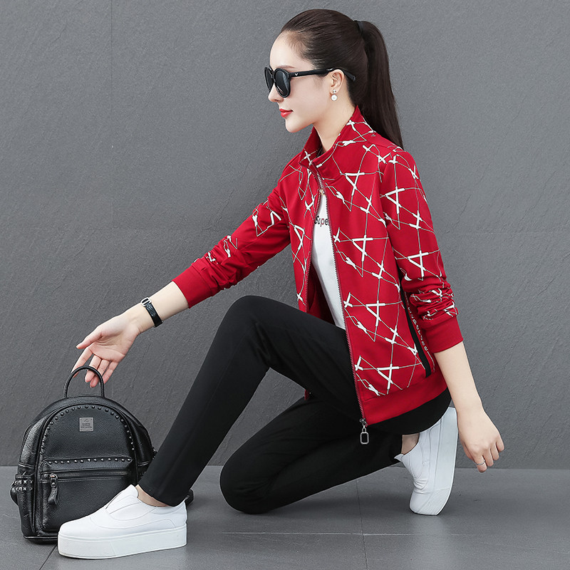 BBQ sports suit ladies spring and autumn 2022 new fashion western style casual thick cotton running clothes three-piece set