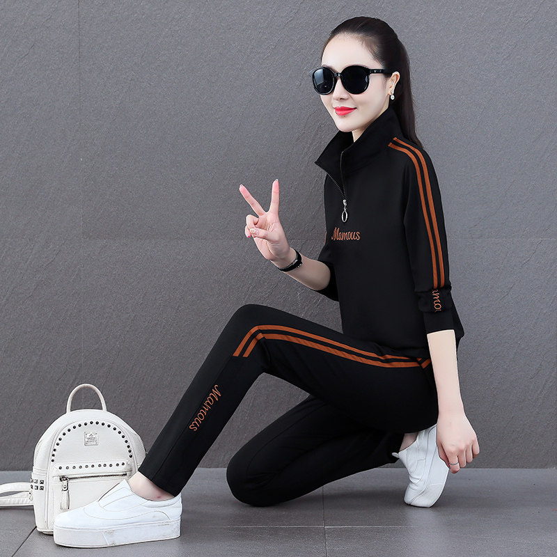 BBQ Western style sports suit female spring and autumn 2022 new loose stand-up collar sweatshirt casual running clothes two-piece set