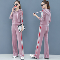 BBQ gold velvet suit female spring and autumn 2019 new temperament Korean version of Western style leisure sports suit female two-piece suit