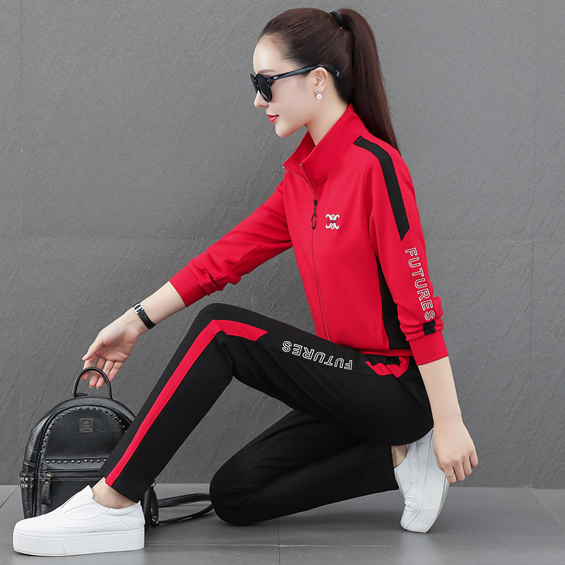 BBQ sports suit women's spring autumn season 2022 new stand-up collar with slim and long sleeves large size for casual wear two sets