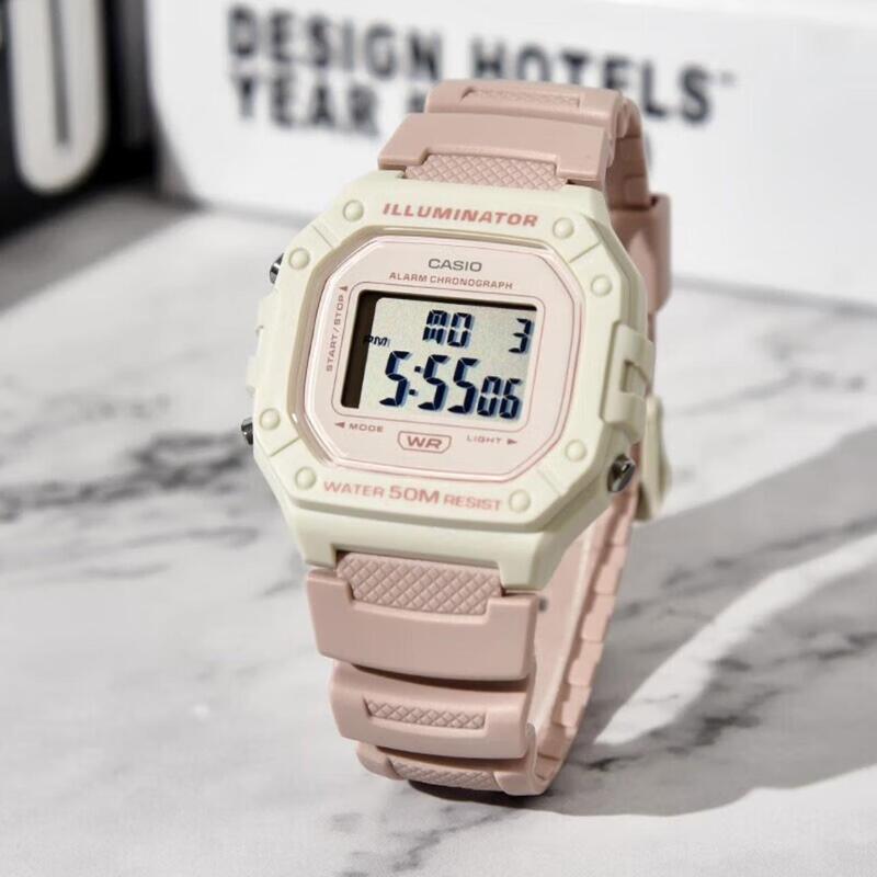 Casio Watch for Women Casio W-218Hc-4A2 Light Pink Sports Student Waterproof Small Square Digital Watch