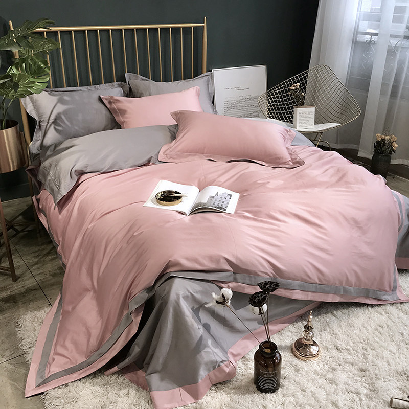 High-end long suede cotton four pieces of pure cotton full cotton minimalist parquet Quilt Cover Bed Nordic Wind Bed Hat Bed bedding
