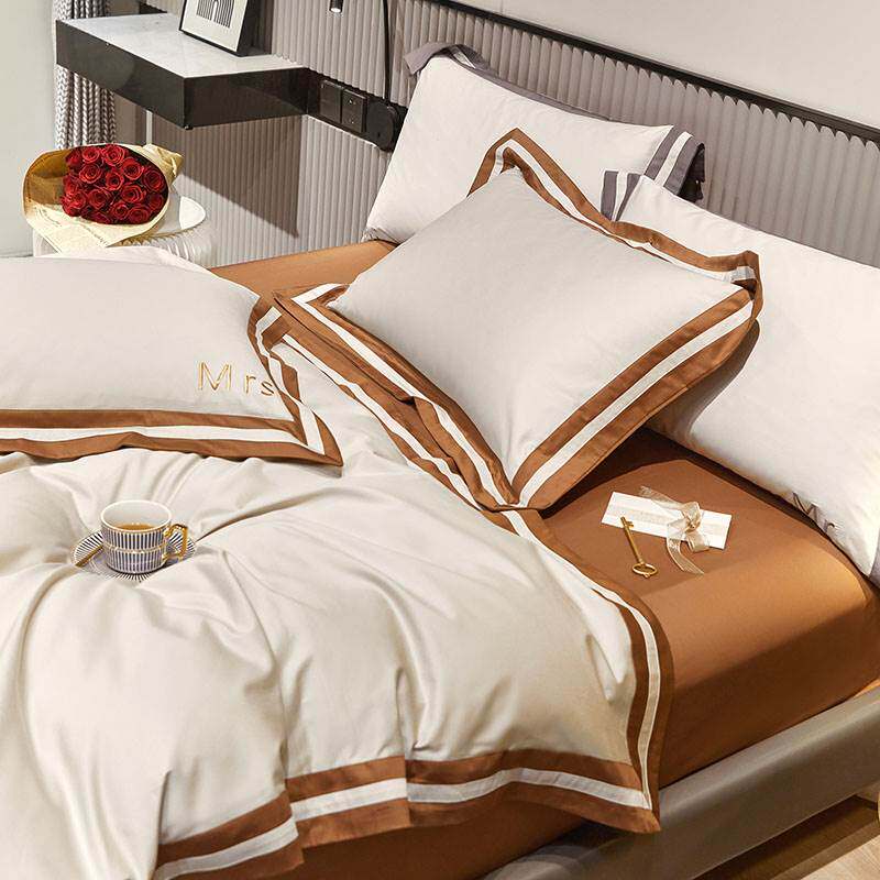 High end 100 long suede cotton bed with four pieces of full cotton pure cotton pure color bed sheet Sofa Bed style bed 4