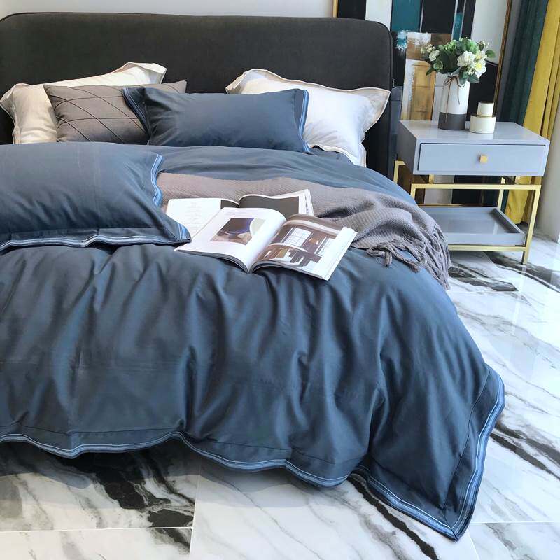 100 grinding wool four pieces of covered pure cotton full cotton Jane approximately thickened warm pure color sheet embroidery quilt cover bedding bedding 4