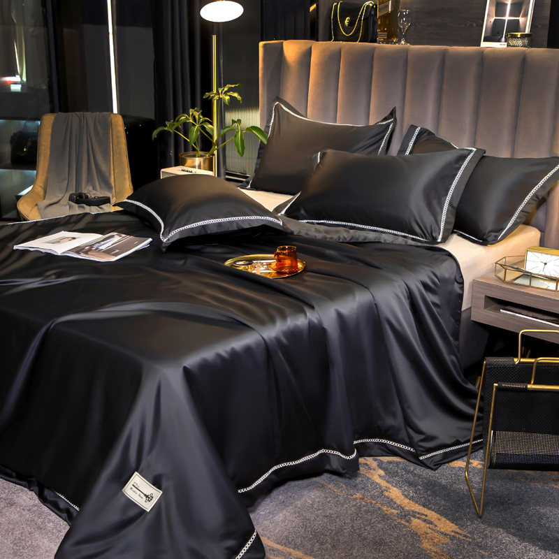 Summer cool quilted by ice silk bed linen Summer days silk air conditioning by four sets of machine washable pure color Summer thin Quilt-Taobao