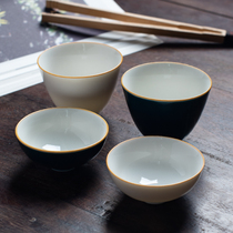 Zhibai matte glaze Small bowl cup Ceramic tea set Ji Blue glaze vertical master cup Office personal tea cup Tea cup