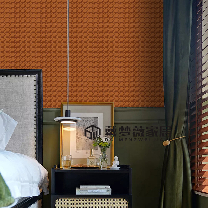 Light luxury American retro nostalgic chidori grid wallpaper environmental protection pure paper background wall bedroom study hall entrance French high-end