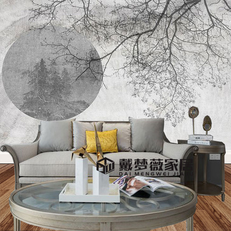 Modern new Chinese style custom non-woven fabric mural living room study dining room bedroom villa sofa background wall covering