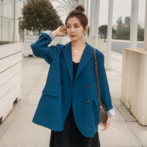 Peacock blue blazer womens autumn 2021 New British style temperament Korean loose casual suit fashion top