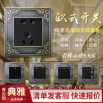 Pu Diwa European retro relief peacock pattern switch green bronze household villa switch socket panel