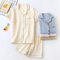 Pure Cotton Crepe Cloth Pajamas Suit Women Summer Short Sleeve Shorts Brief Thin style Loose Pair Brokenness Fresher Home