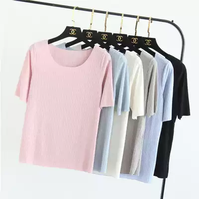 2018 New short sleeve cotton Women's T-shirt spring summer thin stretch solid color base loose seamless underwear top