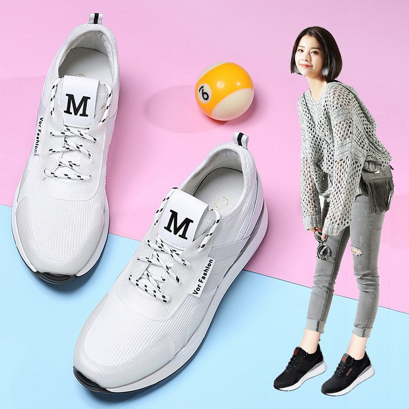 Inside heightening sneakers women's shoes 100 lap 2021 new summer slopes heel shoes Breathable Casual Shoes White Running Shoes