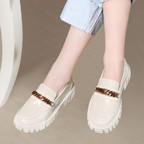 Small leather shoes female British style summer mid-heel thick sole 2021 new autumn shoes white patent leather one pedal loafers