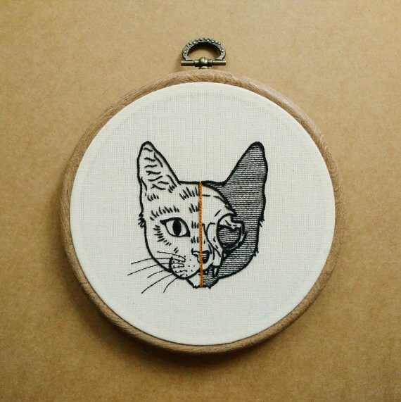 Naturally sell easy retro-animal line embroidery package or cat finished product can be customized