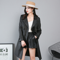 Winter spring and autumn new leather womens long leather slim bubble leather single leather Haining sheepskin windbreaker jacket