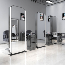  Stainless steel double-sided mirror barbershop mirror table Net red simple led hair salon mirror with lamp floor-standing hair salon special