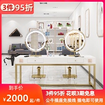  Hair salon mirror table double-sided hair salon dedicated simple barber shop net red hair mirror with lamp hair cut round mirror trendy