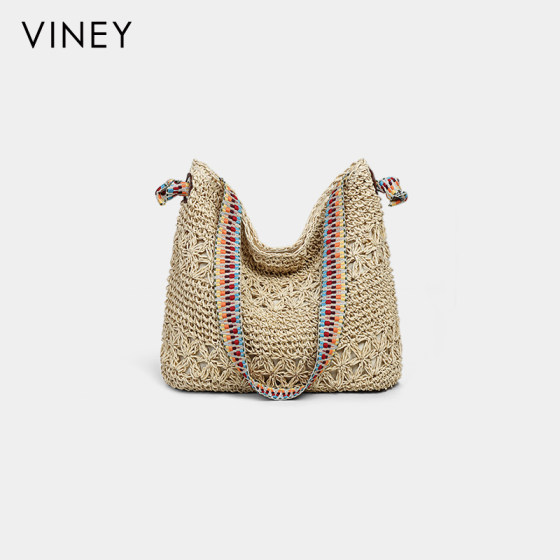 Viney Woven Bag 2026 New Travel Vacation Tote Bag Casual Large Capacity Single Shoulder Straw Bag Large Bag