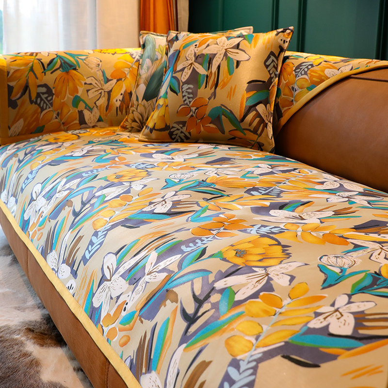 Summer Style Ice Silk Sofa Cushions American Fields Garden Style All Season Universal Non-slip Cushions Genuine Leather Cover Cloths Scarves