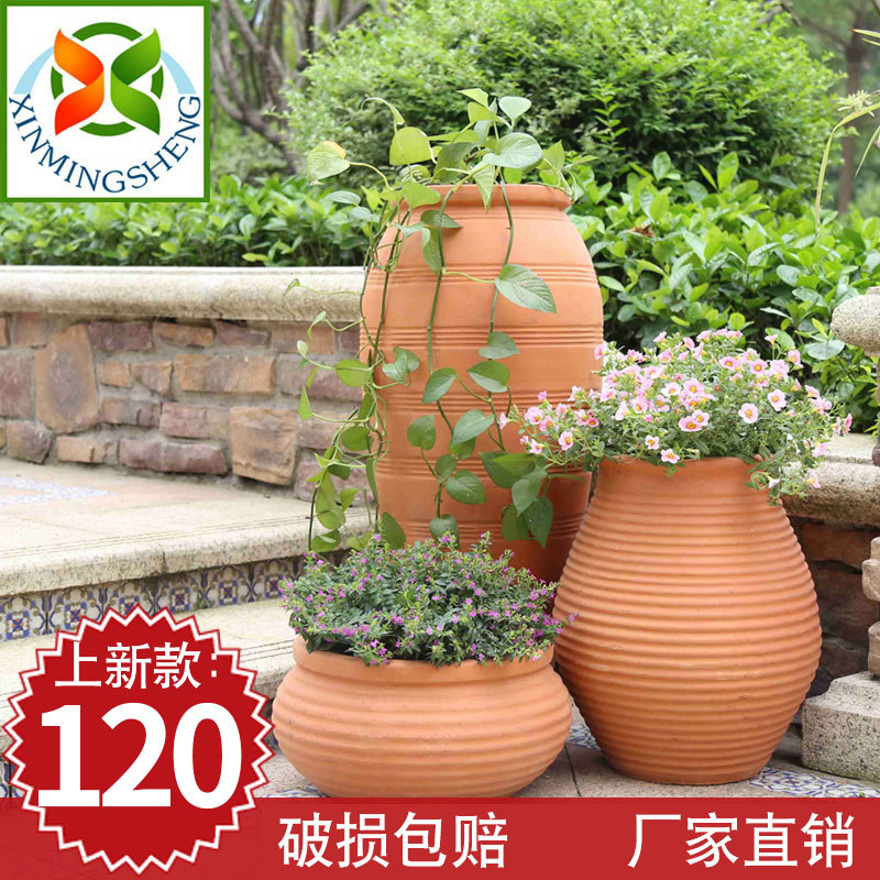 Outdoor Courtyard Red Clay Flower Pots, Garden Landscape Ceramic Pots, Large Ceramic Pots for Water Lilies, Decorative Clay Pots