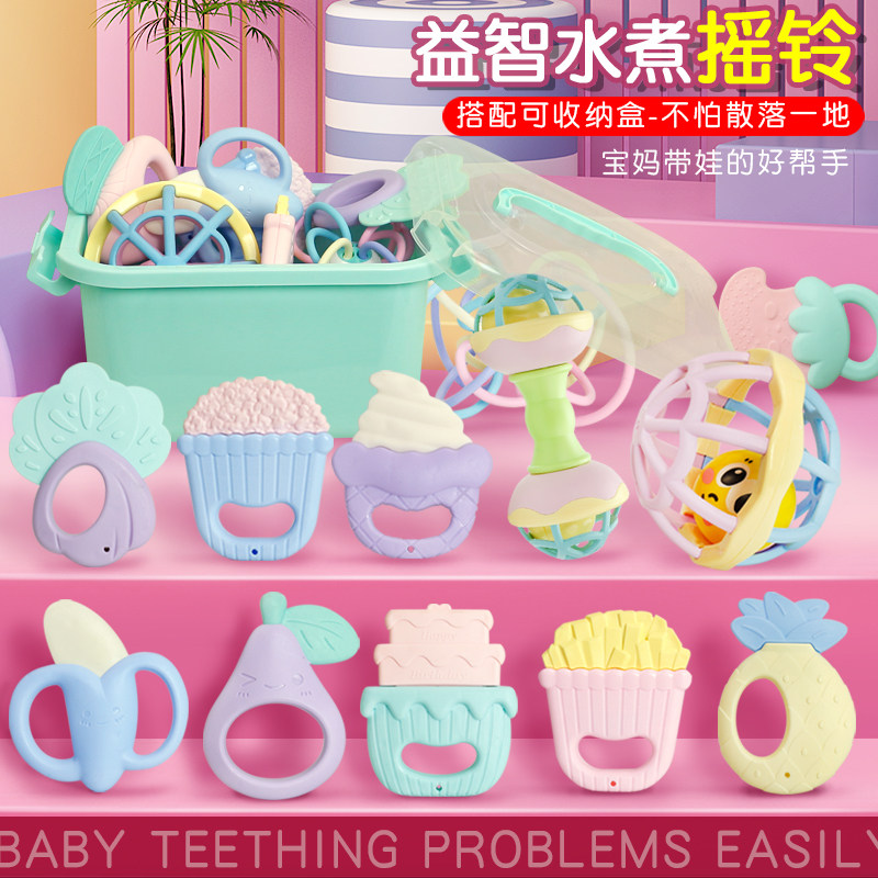 Baby toy can bite and grind the tooth stick newborn toddler for 3-6-12 months baby hand grip solid teeth machine rocking the bell can be boiled