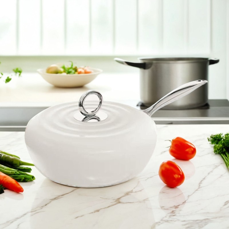 高級ライトエナメルホワイトムーンライトノンスティックフライパン、ブルーダイヤモンドフローティングノンスティック耐摩耗性、直火・IH対応