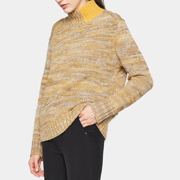 Ai Ge Etam màu thời trang nửa cổ cao khâu màu trong đoạn áo len nữ áo thun 801011704521 cardigan nữ