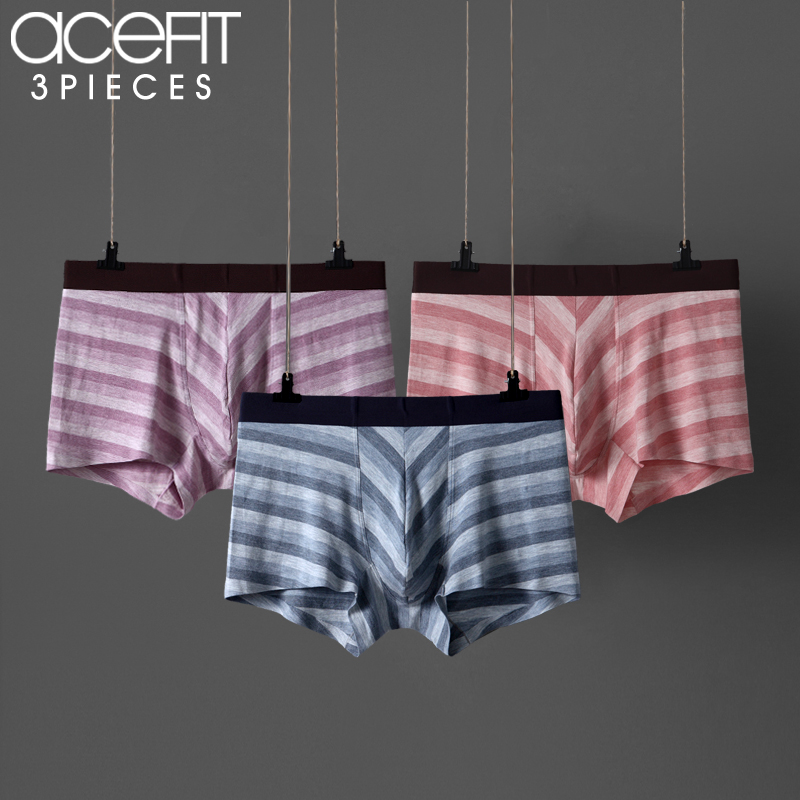 3-pack Acefit mens quần lót mens sọc thở Mordale undesamed bốn-góc quần quần short trẻ phẳng góc cạnh.