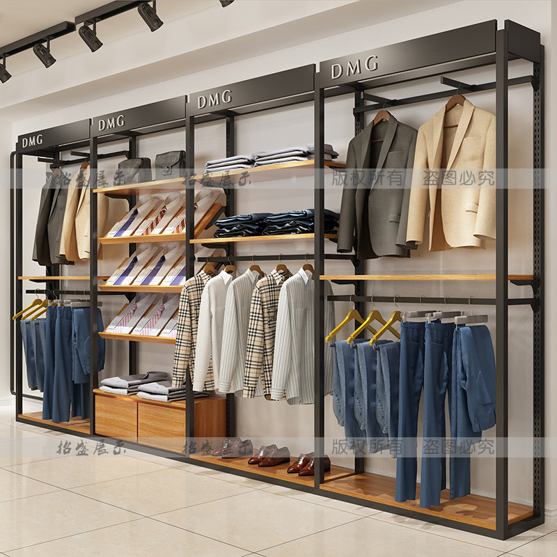 Clothing store display rack floor-standing hanger rack business men's display rack iron wall shop decoration style