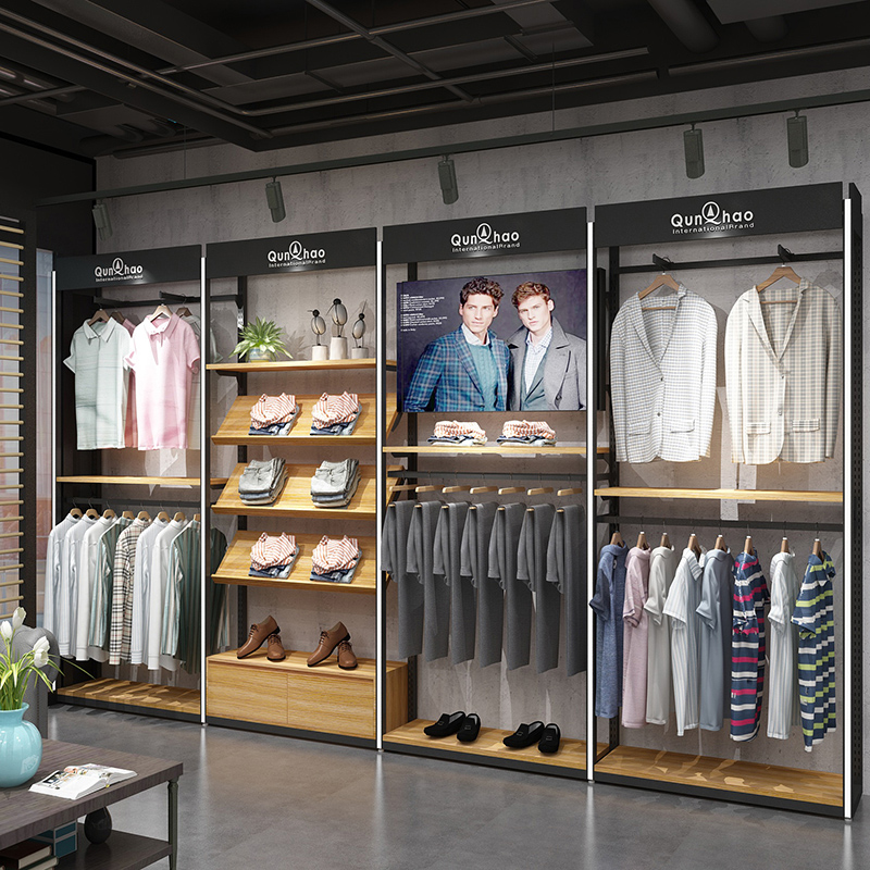 Clothing store display rack display rack floor type with lights leisure tide brand men's clothing store shelves commercial display cabinet hangers