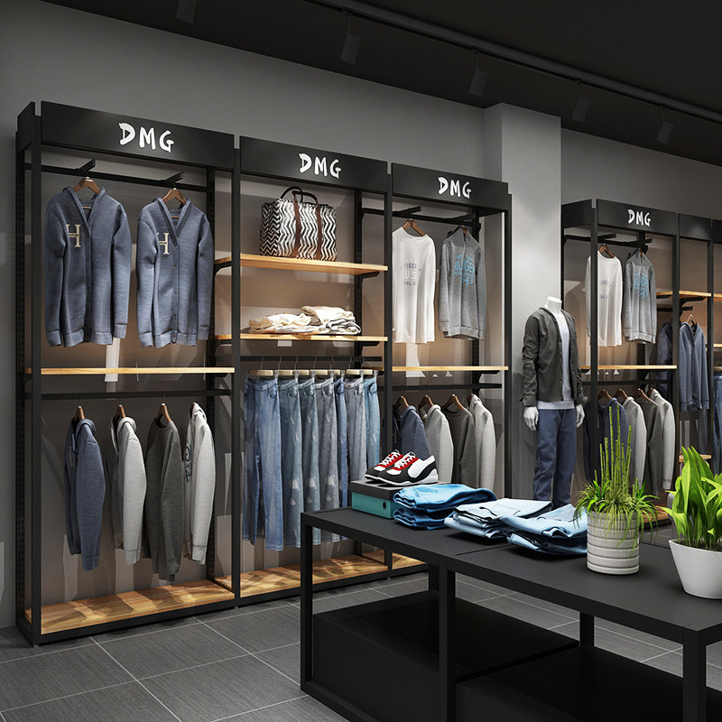 Clothing Store Display Rack Display Shelf Floor Type Business Men's Clothing Shelf Iron Brow Shirt Shelf Suit Display Cabinet
