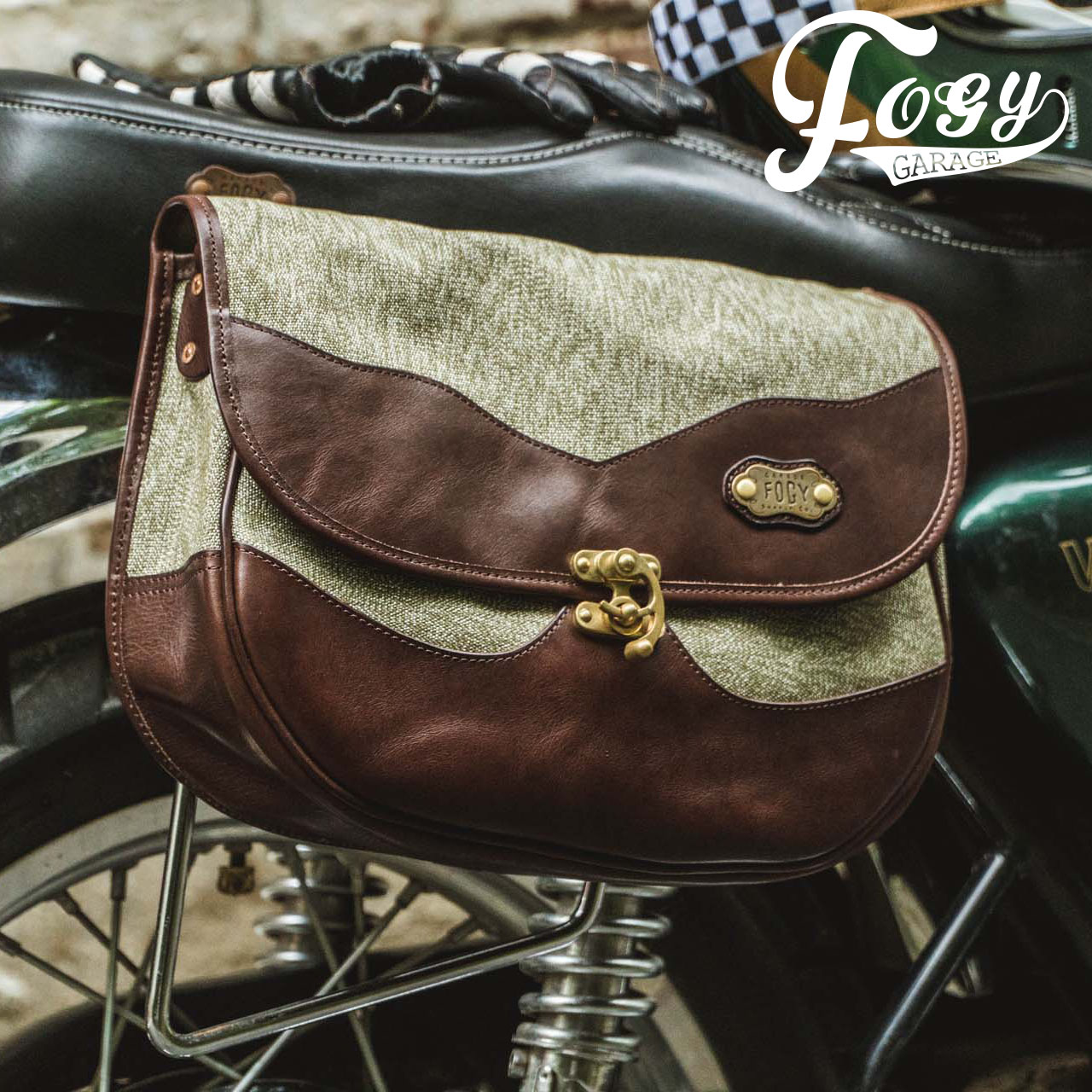 (Fu Lu Garage)Leather pepper salt motorcycle side bag Vintage canvas waterproof hanging bag Camel bag oblique cross-body bag