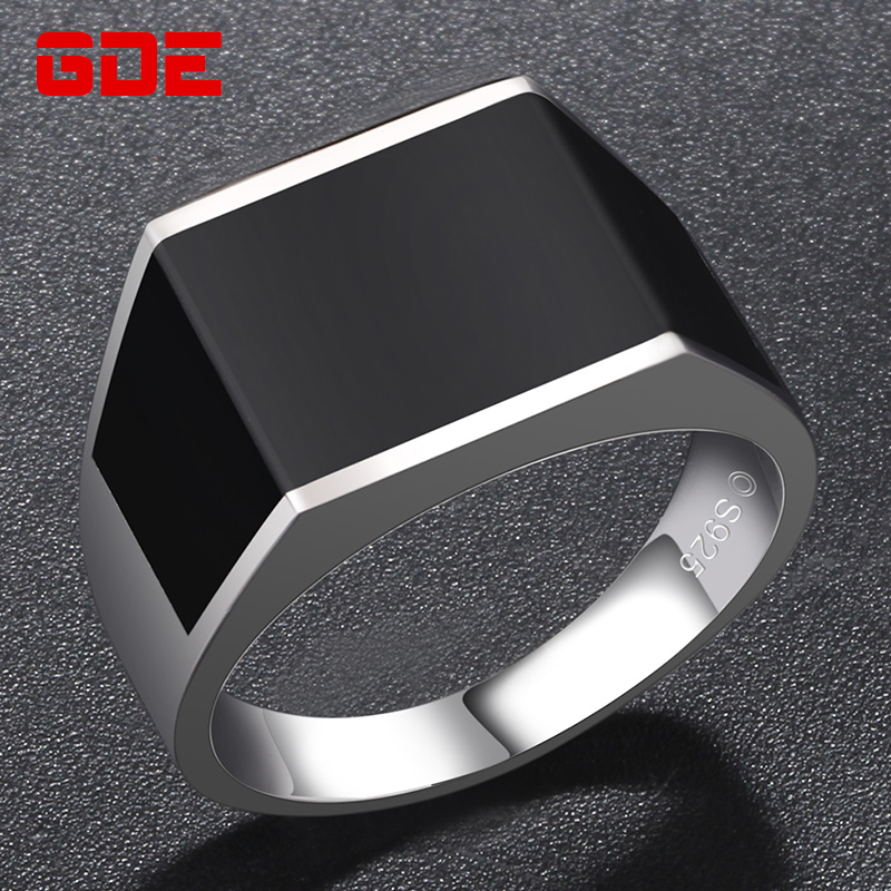 Men's ring Korean black agate 925 sterling silver ring male hipster hip hop ring domineering student personality retro