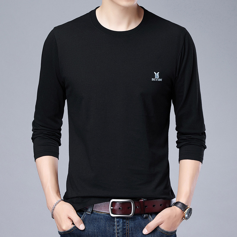 Long-sleeved casual middle-aged and elderly t-shirt pure cotton men's base layer shirt