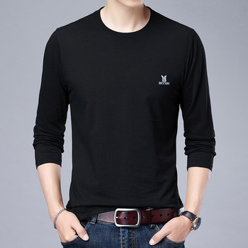 Long-sleeved casual middle-aged and elderly t-shirt pure cotton men's base layer shirt