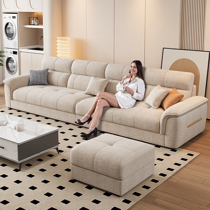 Modern Minimalist Chenille Fabric Sofa for Living Room, Cotton and Linen Straight-Row Small Apartment Cream Style Living Room, Removable and Washable Modern Minimalist Chenille Fabric Sofa for Living Room, Cotton and Linen Straight-Row Small Apartment Cream Style Living Room, Removable and Washable