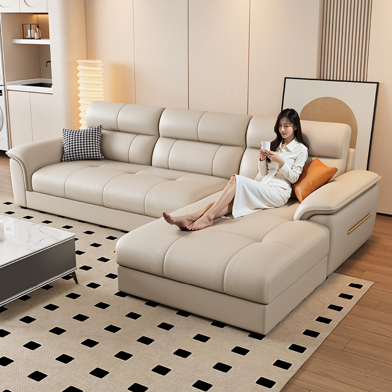 Modern Fabric Sofa for Living Room, Chenille Cotton and Linen, Small Apartment, Cream Style Living Room, Three-Person, Four-Person Chaise Lounge Combination