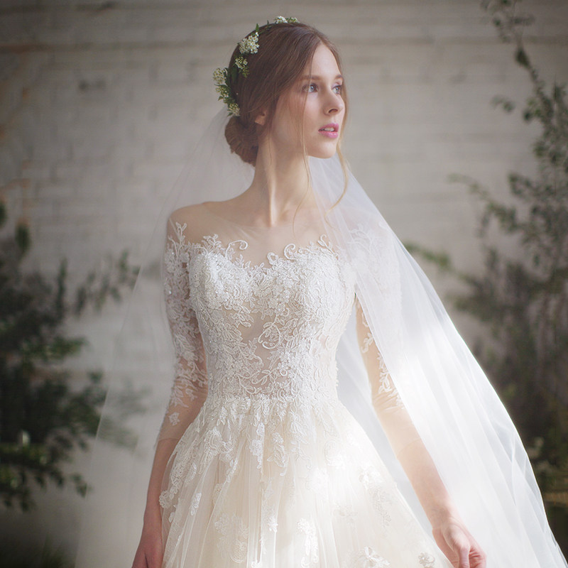 Light wedding dress 2024 new bride wedding petite simple forest long-sleeved super fairy dream tail summer and autumn