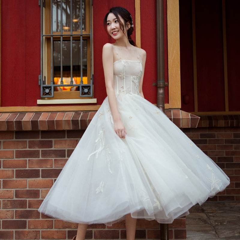 Light Wedding Dress 2025 New Style Bride Wedding Short Simple Forest Style Super Fairy Mid-Length Puffy Skirt Going-Out Dress