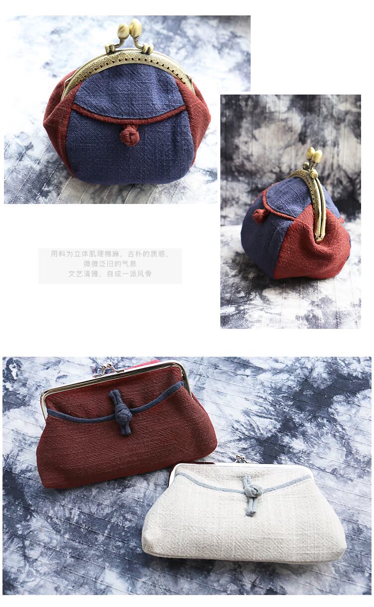 Mizhen ban đầu cotton và lanh retro thêu ví nhỏ pinch ví nhỏ ví pedro