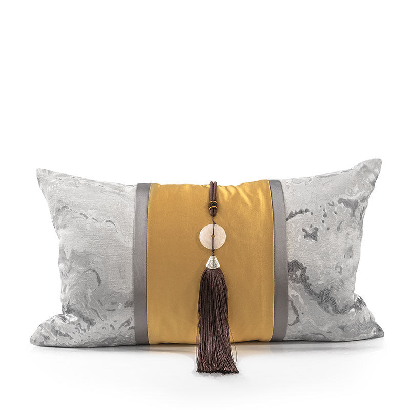(Manyuan) New Chinese model house soft gold and silver color matching pillow jade pendant hanging ear decoration sofa cushion waist pillow