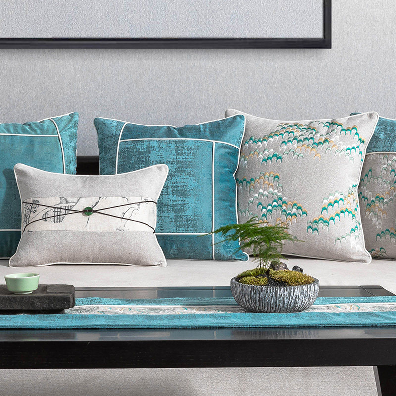 (Manyuan) New Chinese model house soft living room sofa ink embroidery design pillow cushion bed
