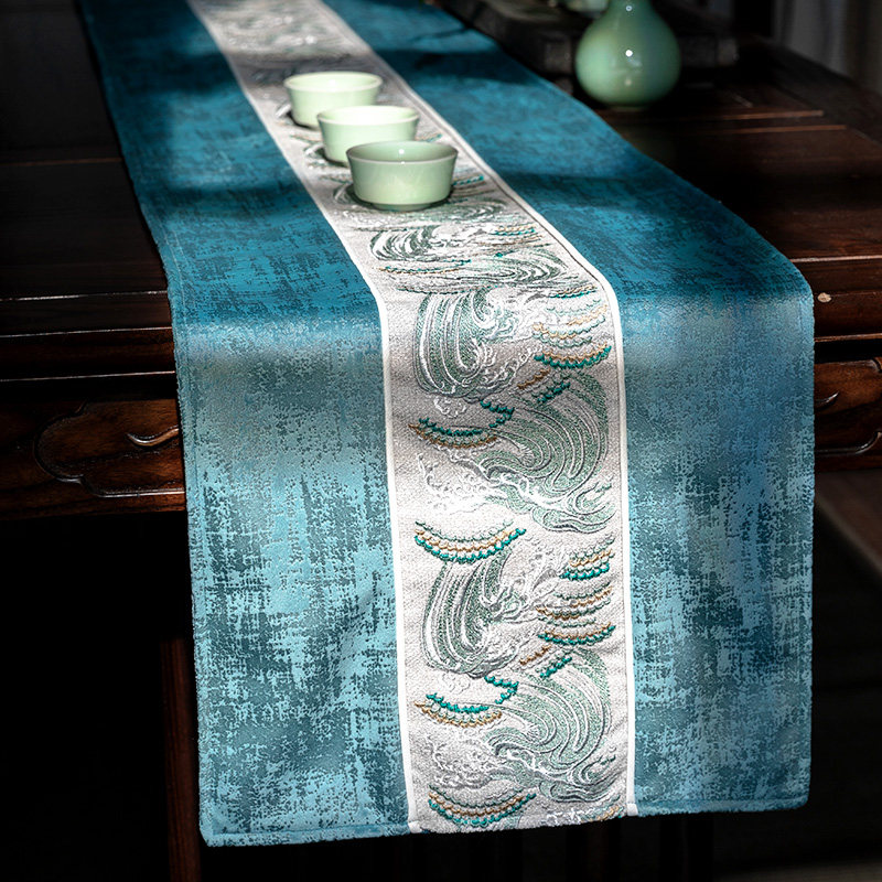 (Full edge)Light luxury new Chinese dining table table flag High-end model room TV cabinet coffee table Long tea flag tablecloth