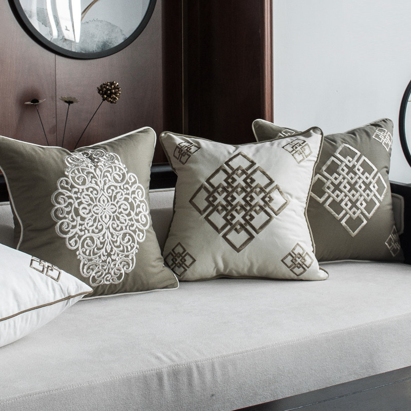 (Manyuan) New Chinese-style cotton and linen embroidered pillow living room sofa cushion office lumbar bedside pillow with core